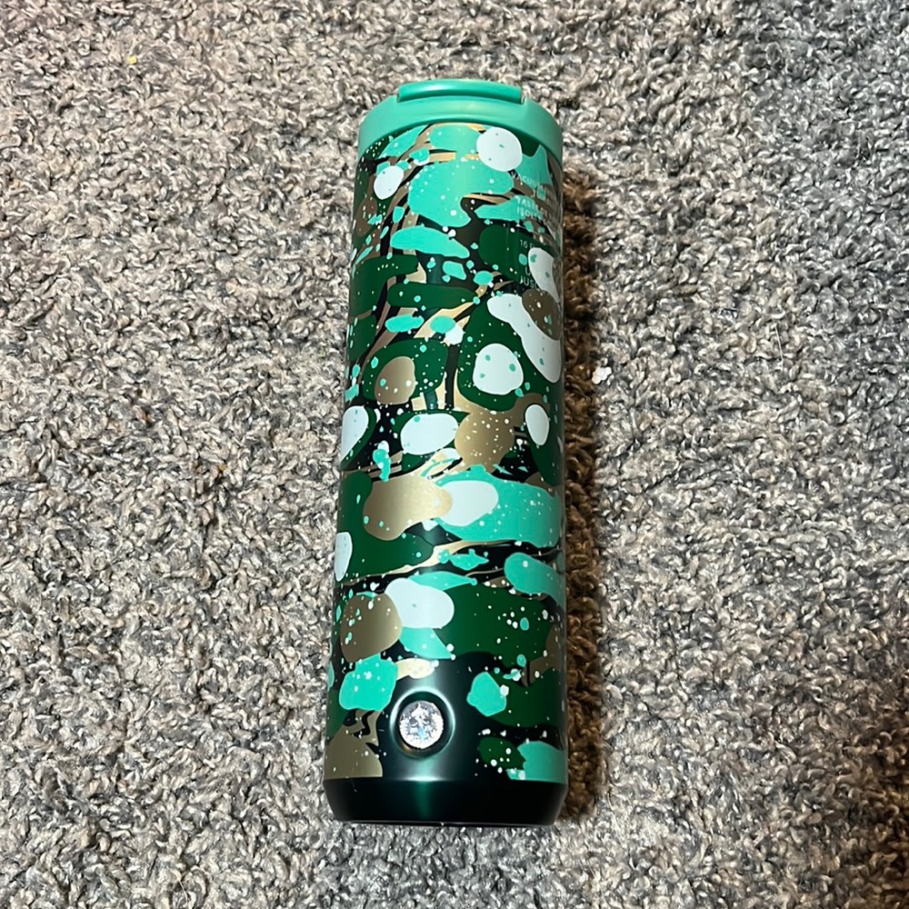 Starbucks 2022 Holiday Green Spotted 'Marble Forest Venetian' SS Bottle NEW